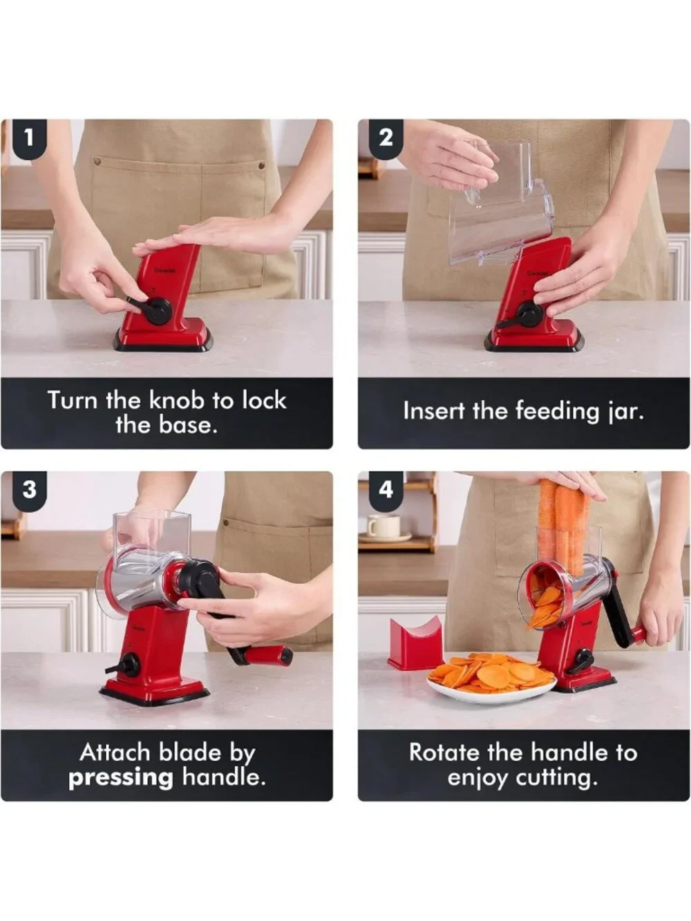 Upgraded Rotary Cheese Grater & Vegetable Shredder Slicer - Hand Crank Kitchen